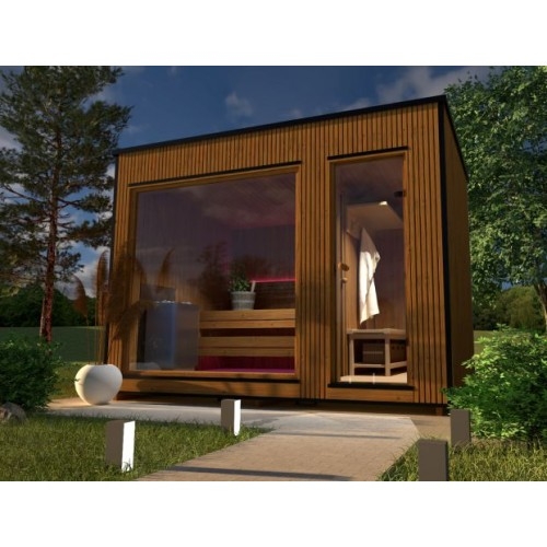 Top Modern Sauna 2,3x3,4 m aus Thermoholz vollisoliert