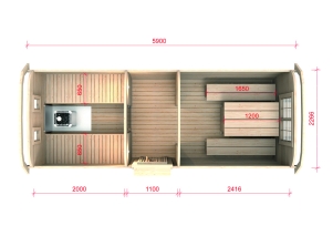 5,9 m Sauna Bus Kiefer- od. Thermowood