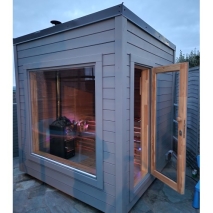 Modern Sauna 2,3x2,3 m aus Kieferholz vollisoliert