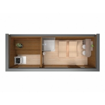 Top Modern Sauna 2,3x5,9 m aus Thermoholz vollisoliert